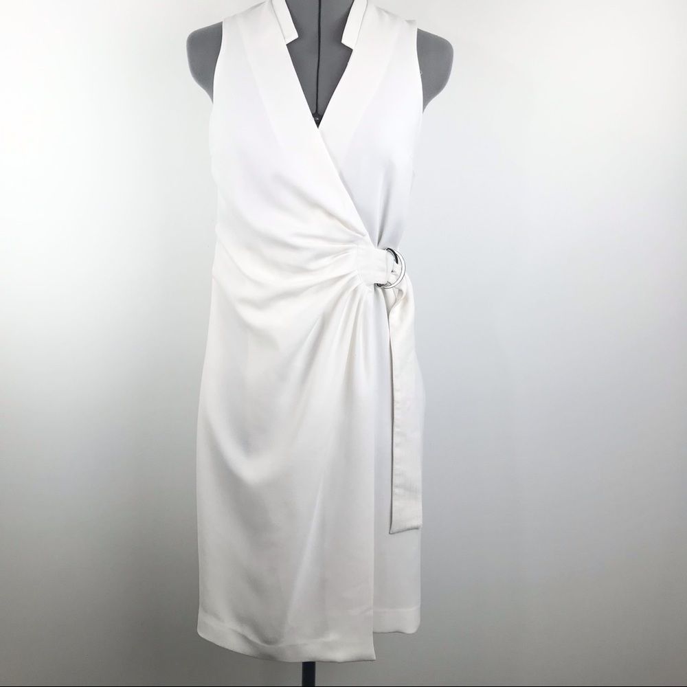H&M White Sleeveless Midi Wrap Dress with Ring Detail